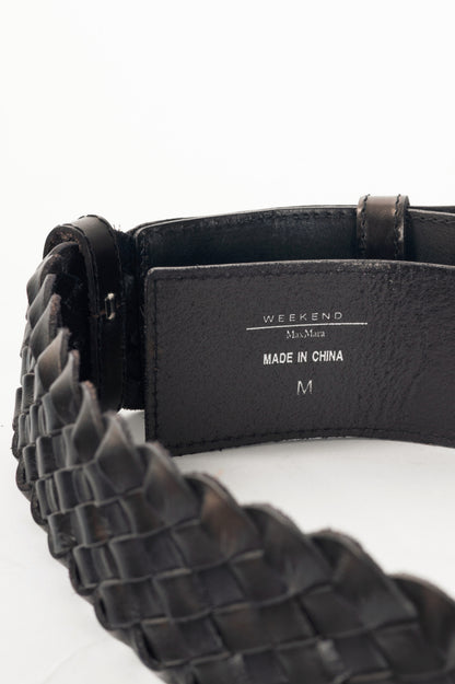 Weekend Max Mara Black Braided Leather Wide Double-Prong Belt