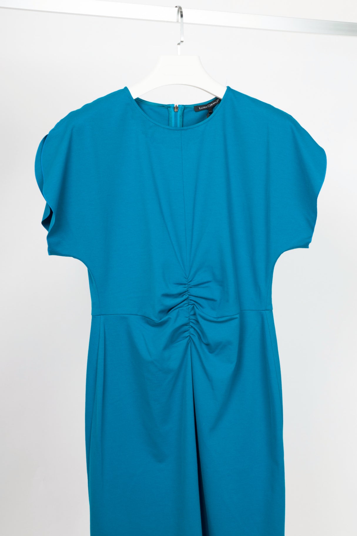 Luisa Cerano Azure Jersey Ruched Knee-Length Dress