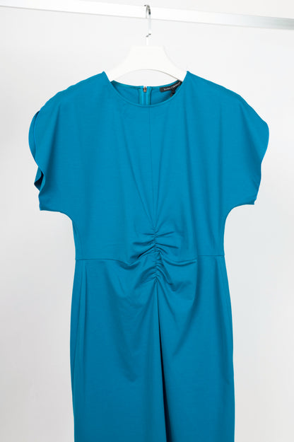 Luisa Cerano Azure Jersey Ruched Knee-Length Dress