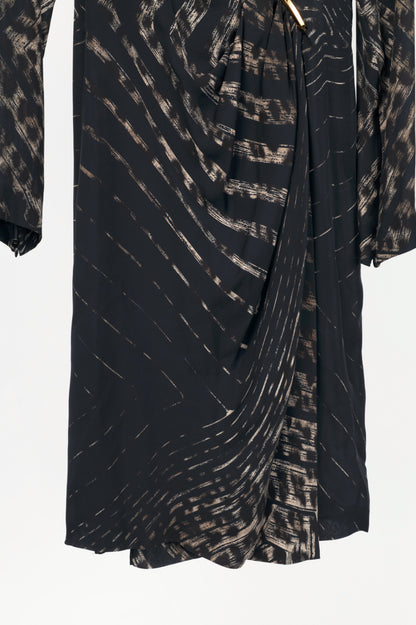 Salvatore Ferragamo Black Abstract-Print Silk-Crepe Surplice Dress
