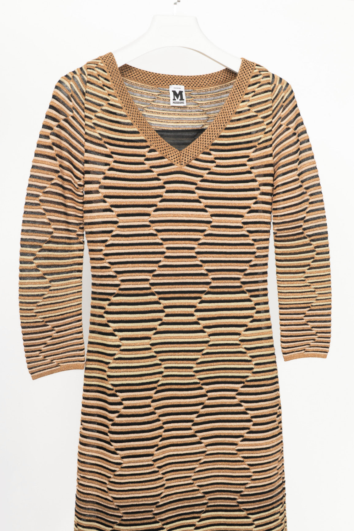 M by Missoni Gold Geometric-Stripe Lame-Knit Dress