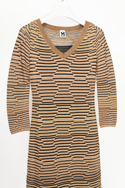M by Missoni Gold Geometric-Stripe Lame-Knit Dress