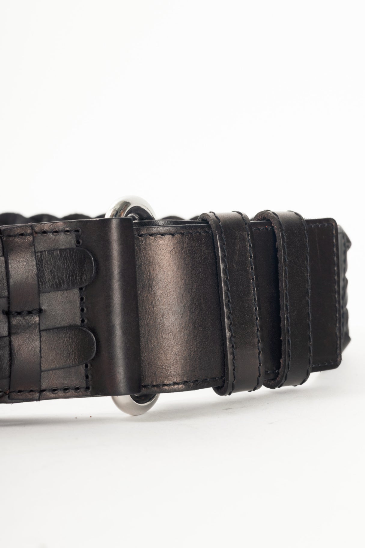 Weekend Max Mara Black Braided Leather Wide Double-Prong Belt