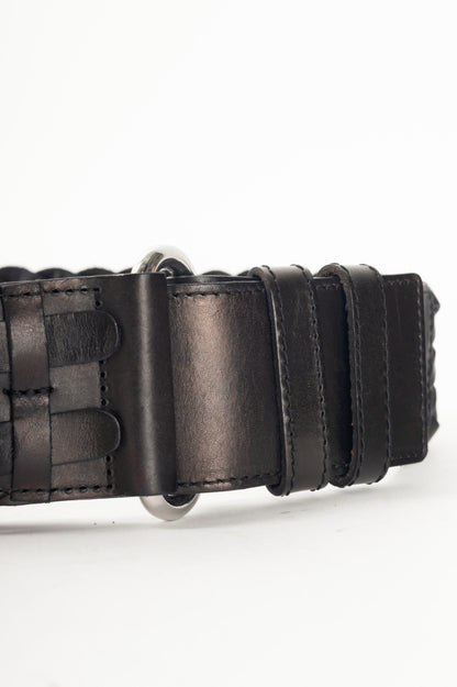 Weekend Max Mara Black Braided Leather Wide Double-Prong Belt