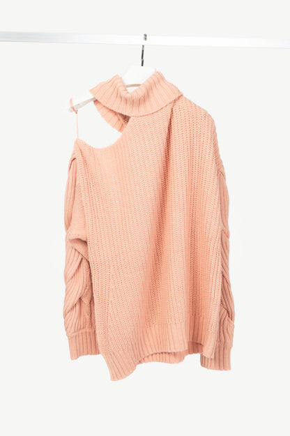 Jonathan Simkhai Aubrey Pink Traveling Cable Knit Sweater
