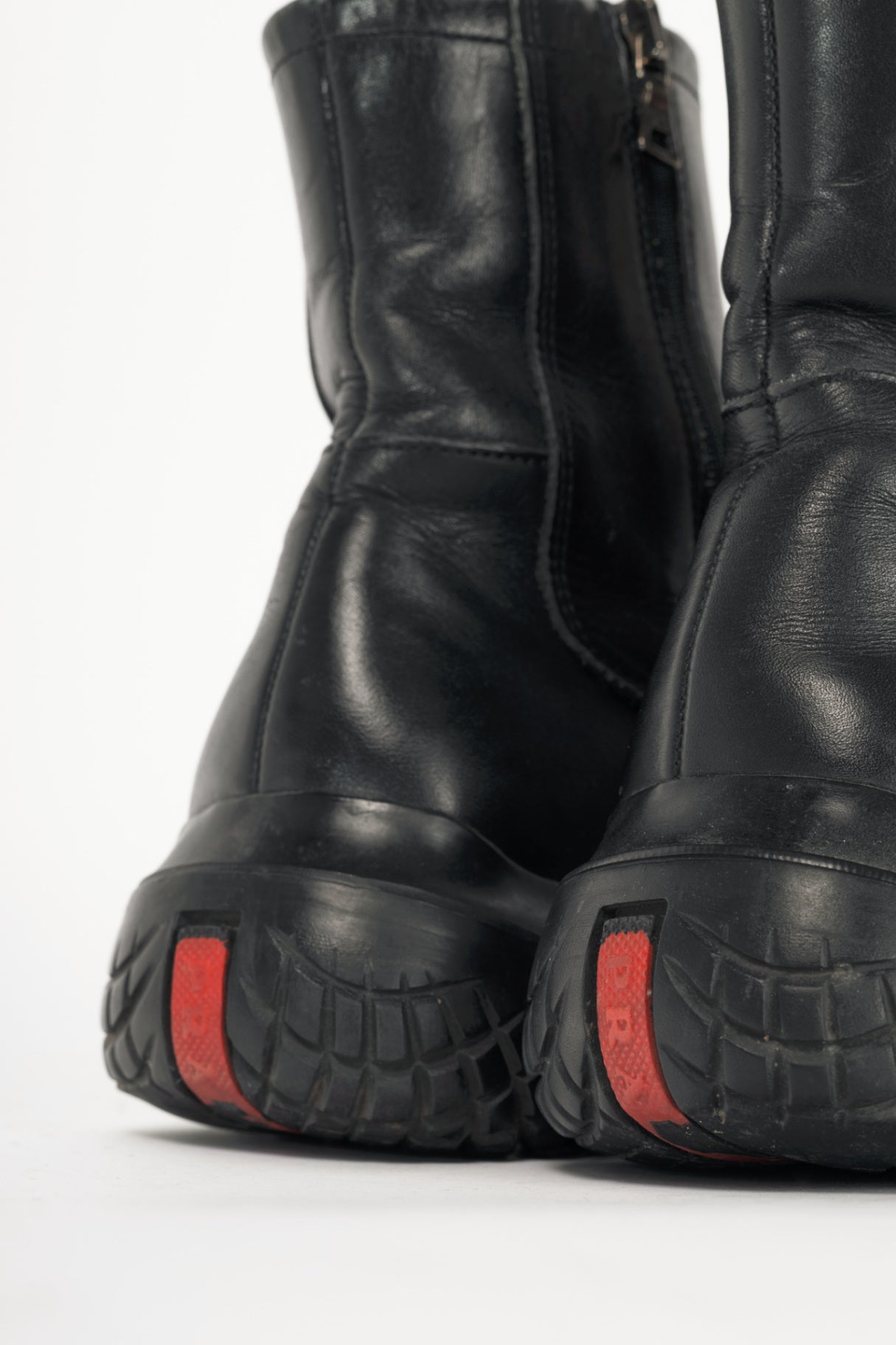 Prada Sport Black Leather Square-Toe Ankle Boots