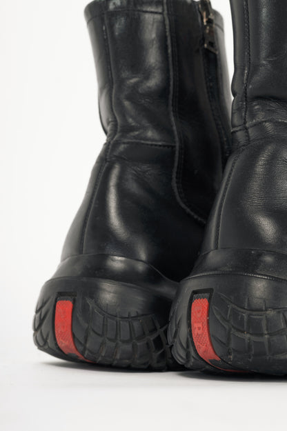 Prada Sport Black Leather Square-Toe Ankle Boots