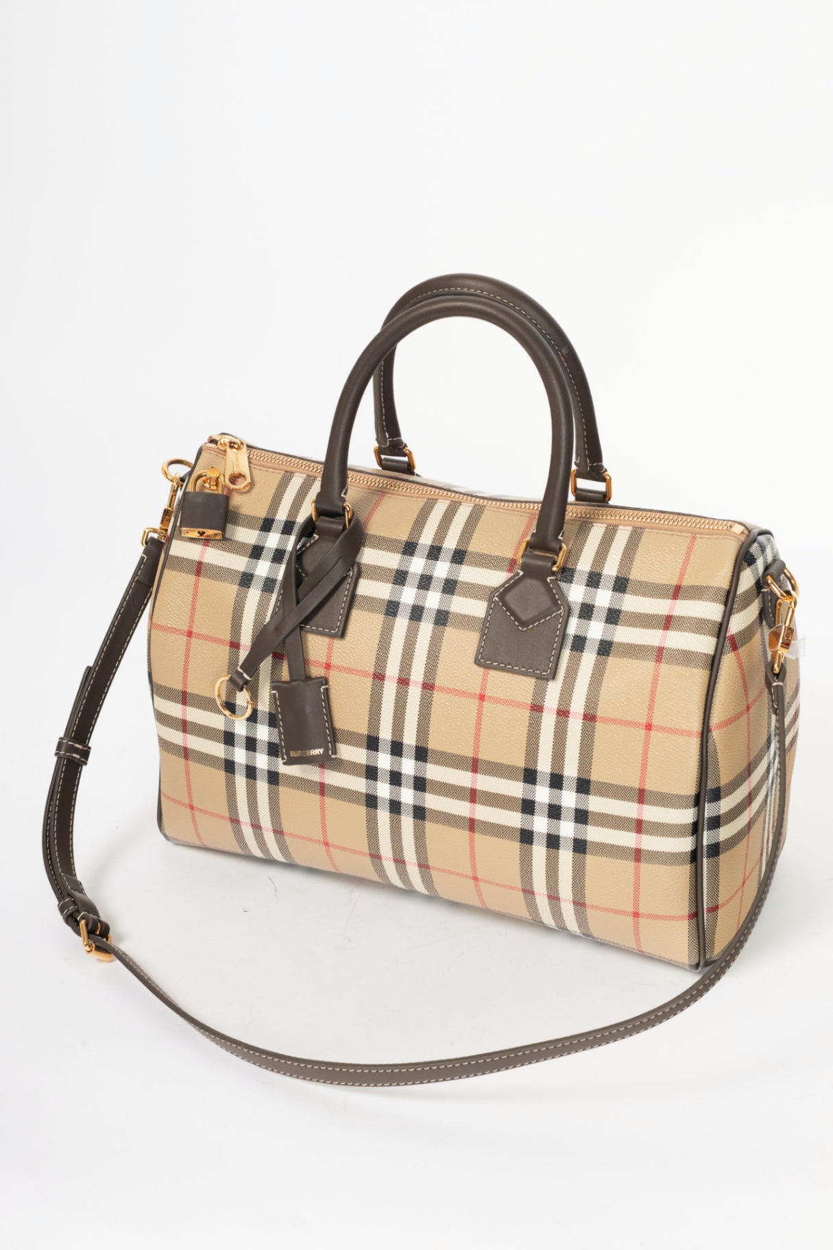 Burberry Beige & Military Medium Check Bowling Bag