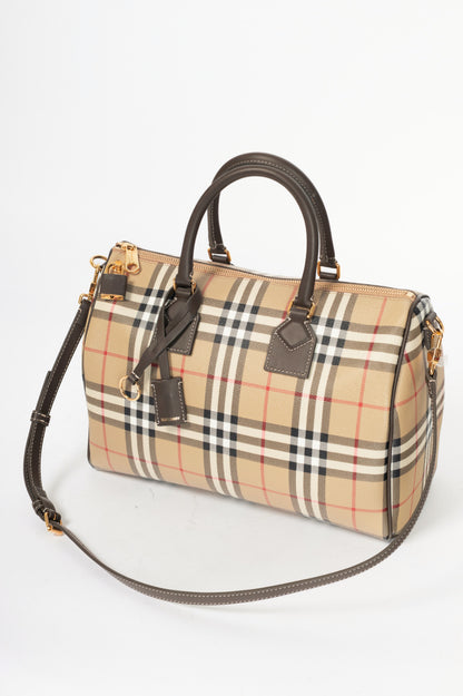 Burberry Beige & Military Medium Check Bowling Bag