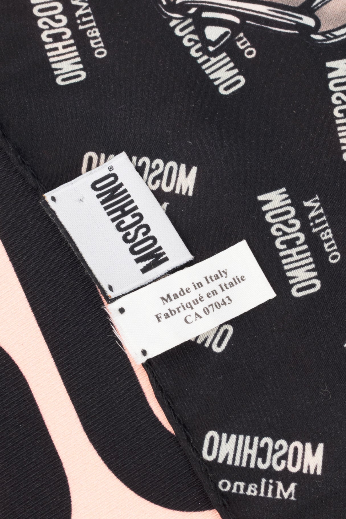 Moschino Pink & Black Silk Logo Floral Square Scarf