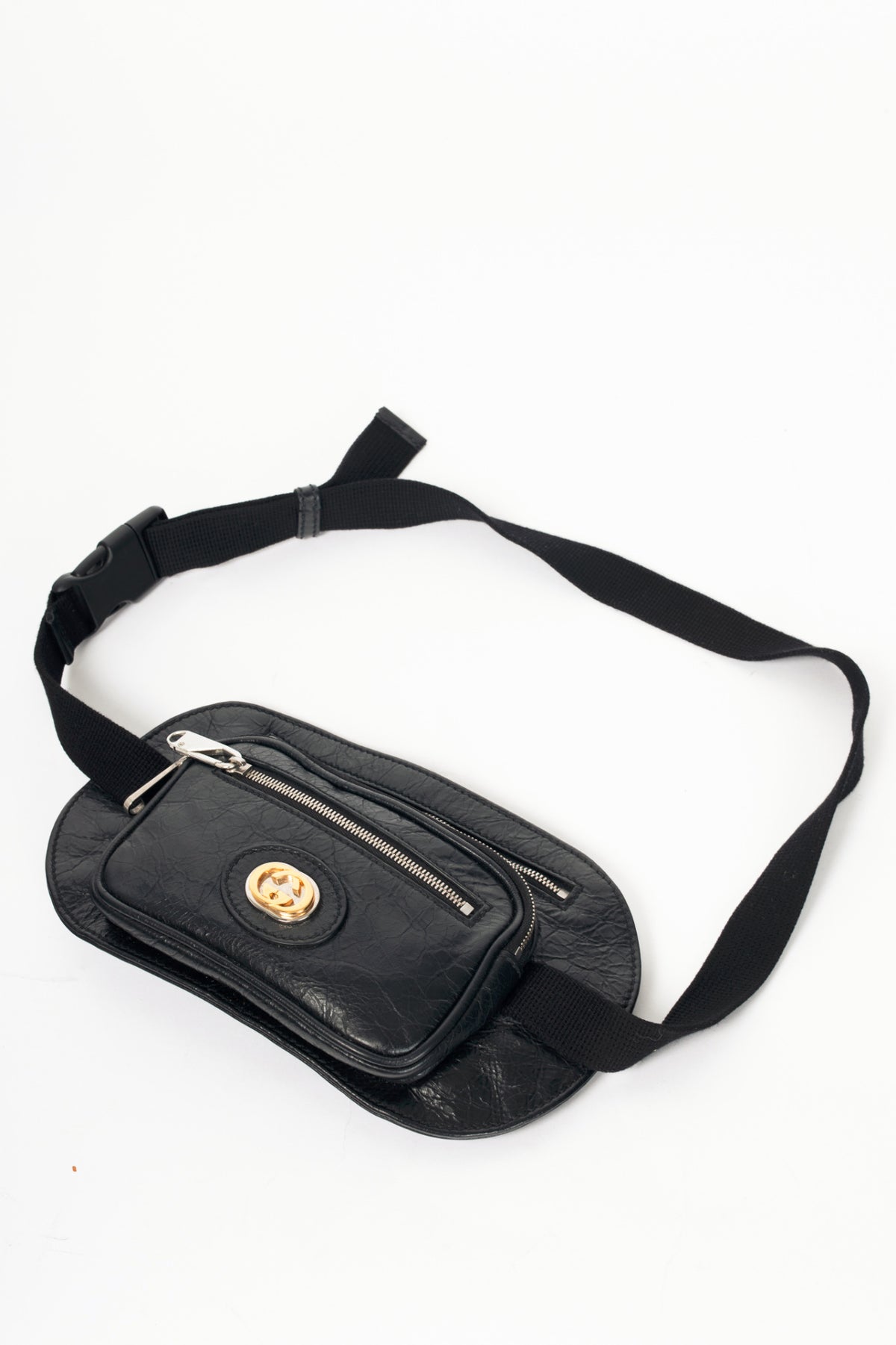 Gucci Black Leather Flat GG Belt Bag