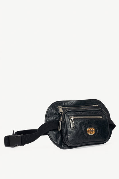 Gucci Black Leather Flat GG Belt Bag