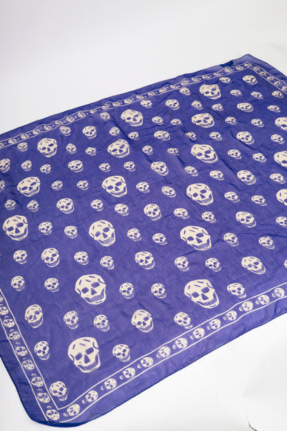 Alexander McQueen Purple & White Skull-Print Silk-Gauze Scarf