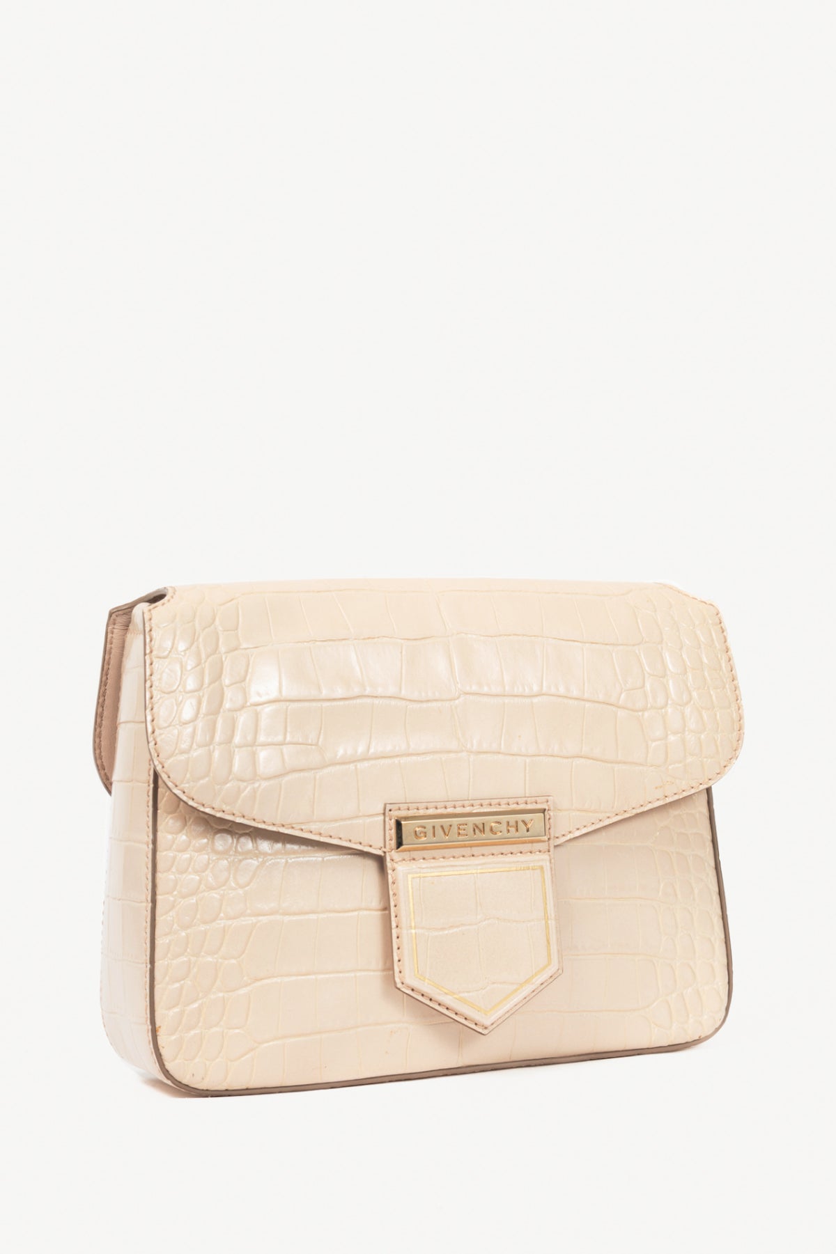Givenchy Nobile Small Nude Pink Croc-Embossed Leather Flap Crossbody