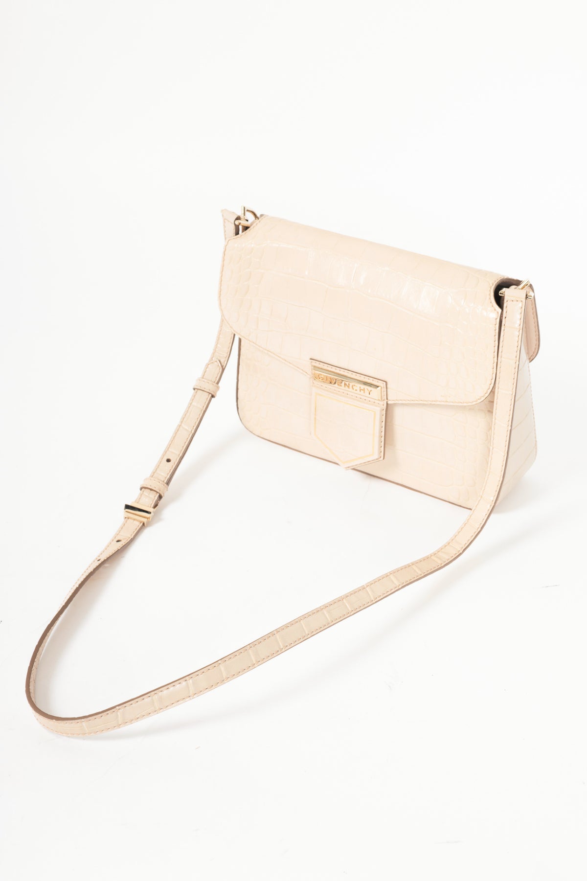Givenchy Nobile Small Nude Pink Croc-Embossed Leather Flap Crossbody