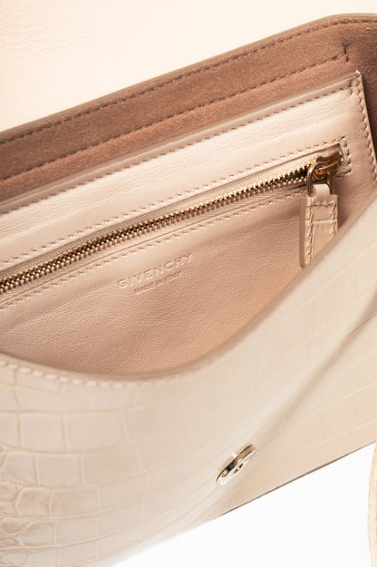Givenchy Nobile Small Nude Pink Croc-Embossed Leather Flap Crossbody