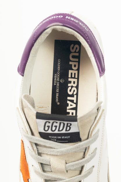 Golden Goose Superstar White Suede-Trim Lace-Up Sneakers