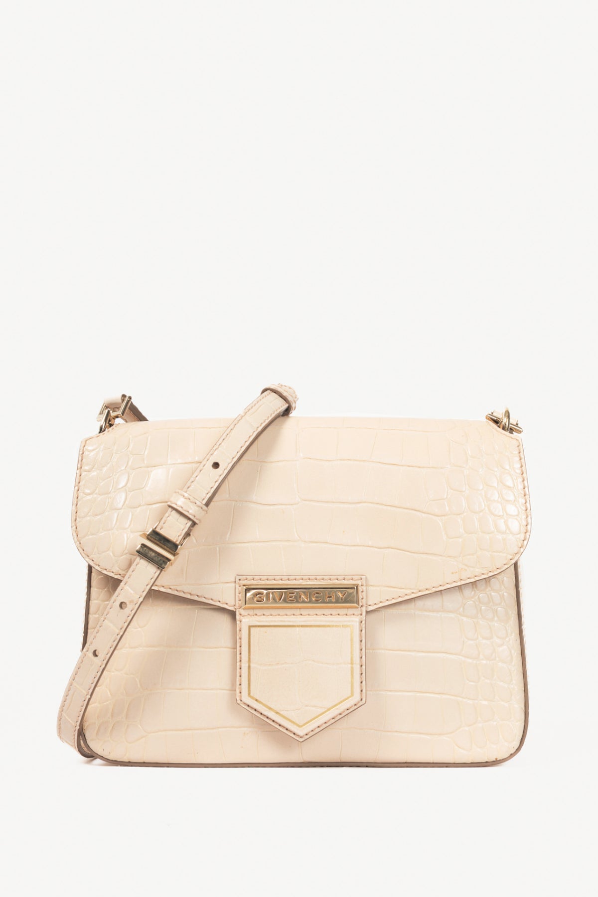 Givenchy Nobile Small Nude Pink Croc-Embossed Leather Flap Crossbody