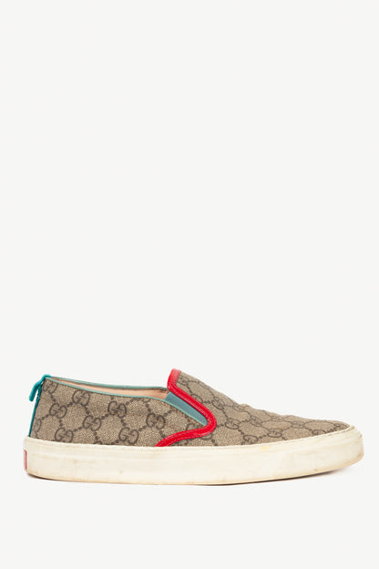 Gucci Beige & Ebony GG-Supreme Canvas Slip-On Sneakers