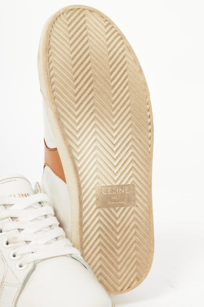 Celine Triomphe "Off-White & Beige" Calfskin Low Lace-Up Sneakers