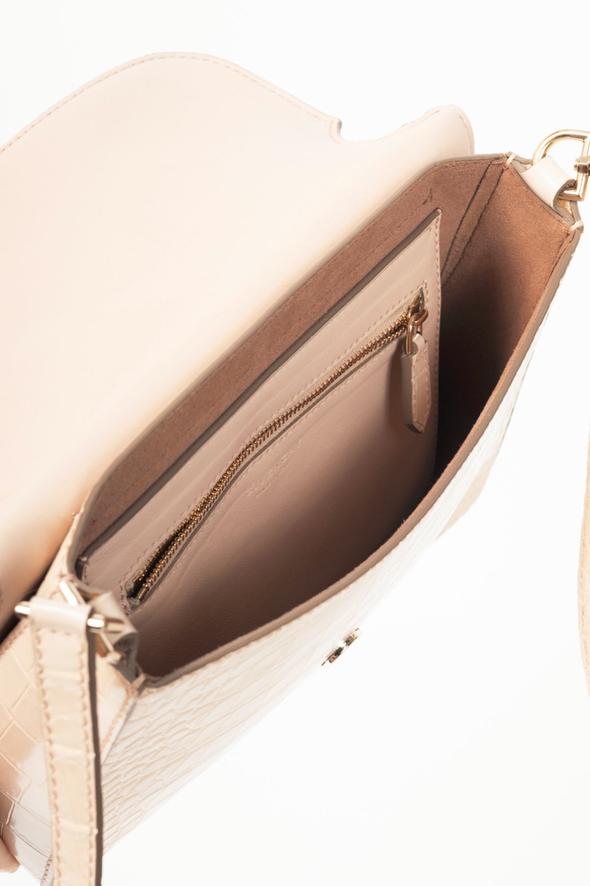 Givenchy Nobile Small Nude Pink Croc-Embossed Leather Flap Crossbody