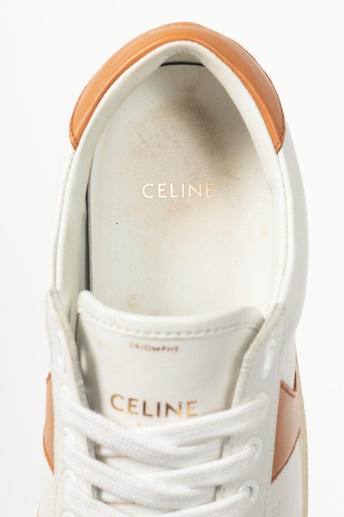 Celine Triomphe "Off-White & Beige" Calfskin Low Lace-Up Sneakers