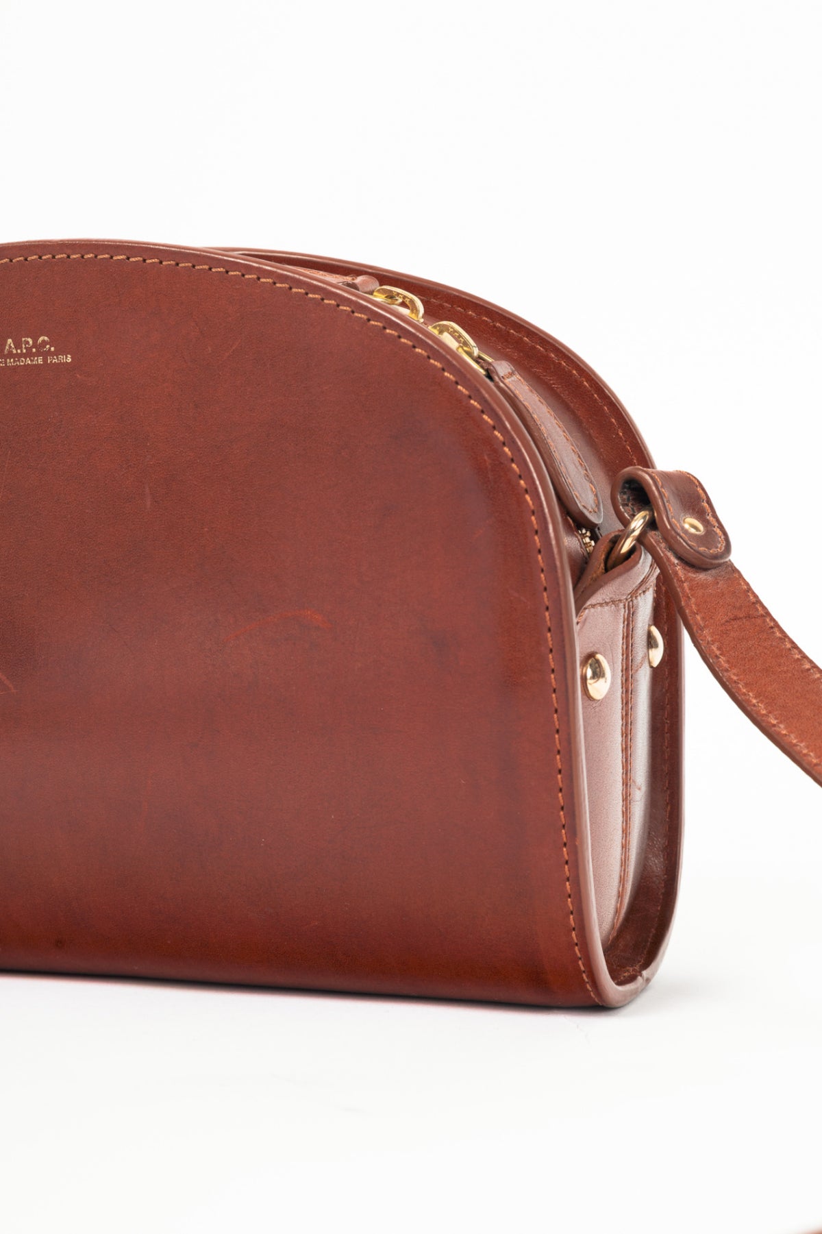 A.P.C. Demi-Lune Noisette Leather Shoulder Bag