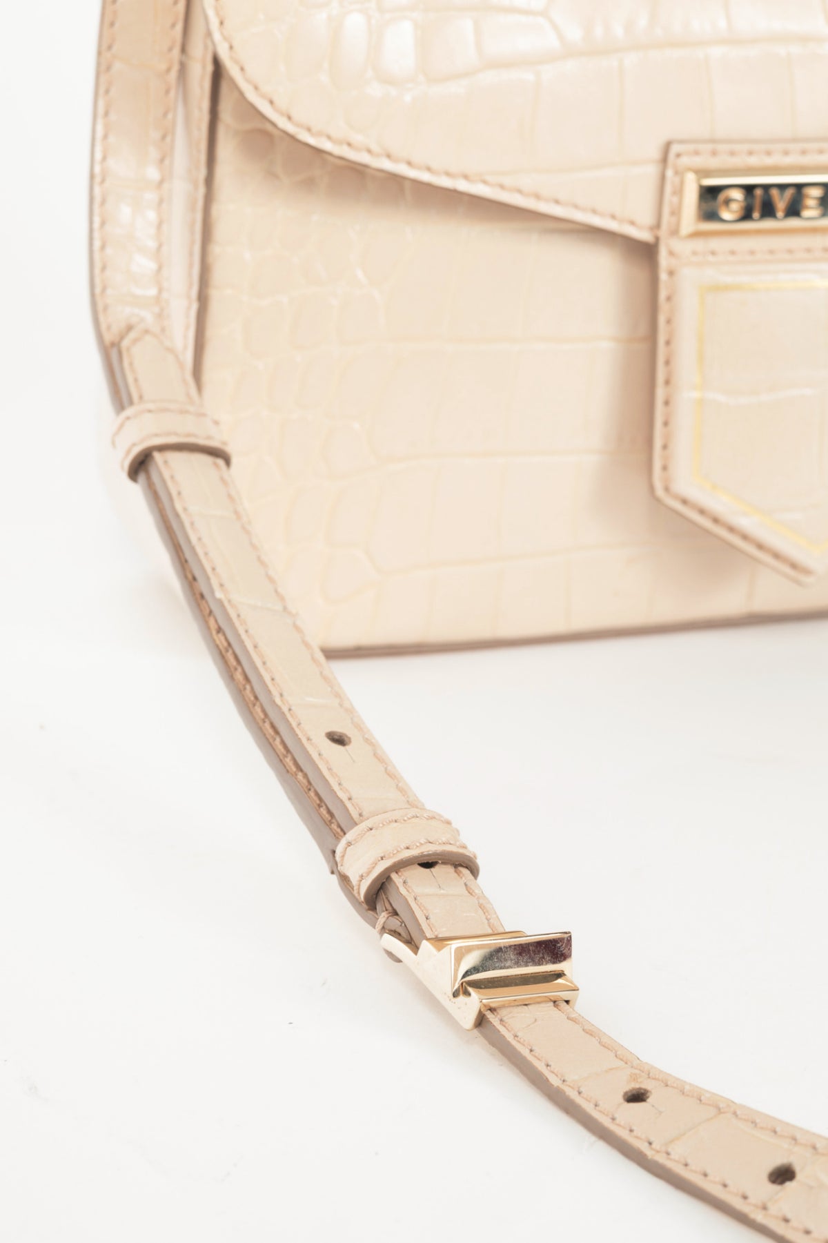 Givenchy Nobile Small Nude Pink Croc-Embossed Leather Flap Crossbody