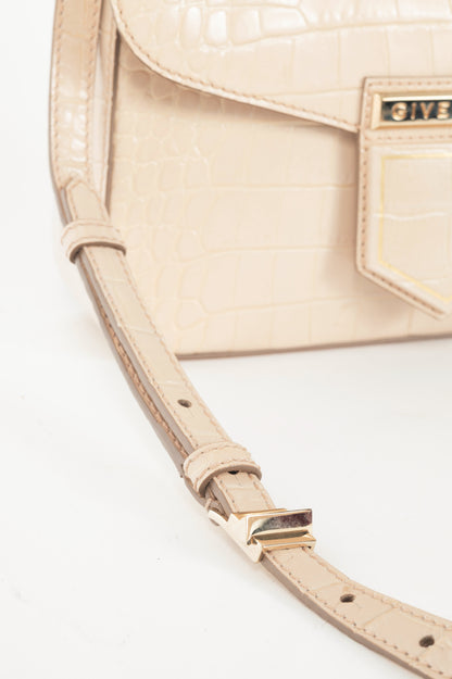 Givenchy Nobile Small Nude Pink Croc-Embossed Leather Flap Crossbody