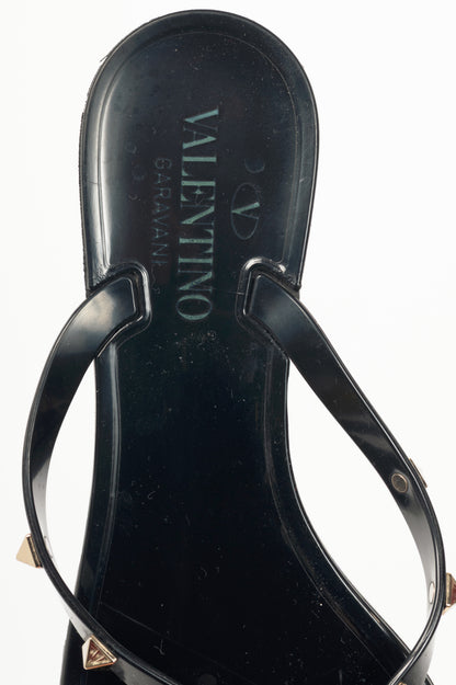 Valentino Garavani Nero Rockstud Bow Jelly Thong Sandals 