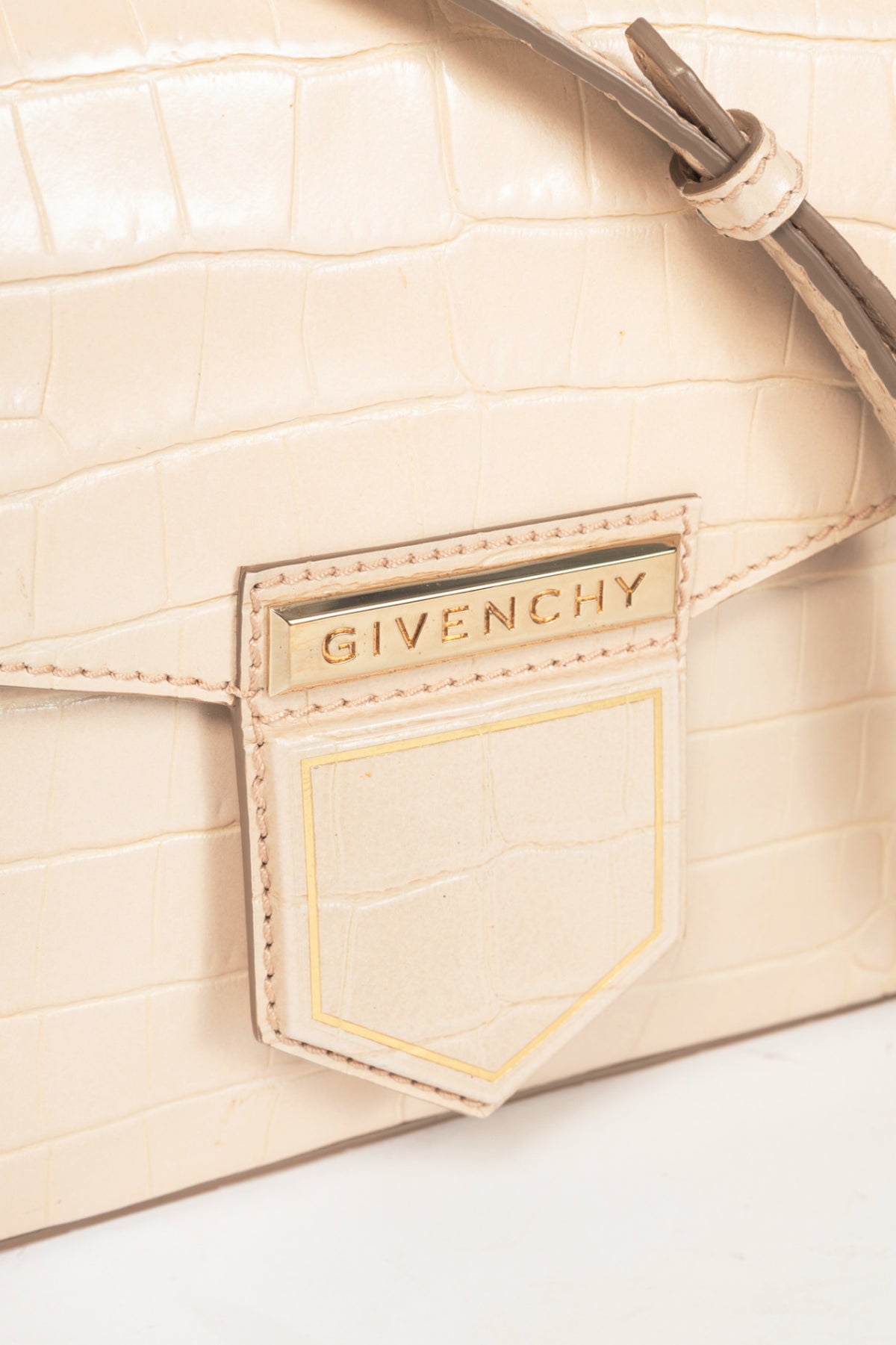 Givenchy Nobile Small Nude Pink Croc-Embossed Leather Flap Crossbody