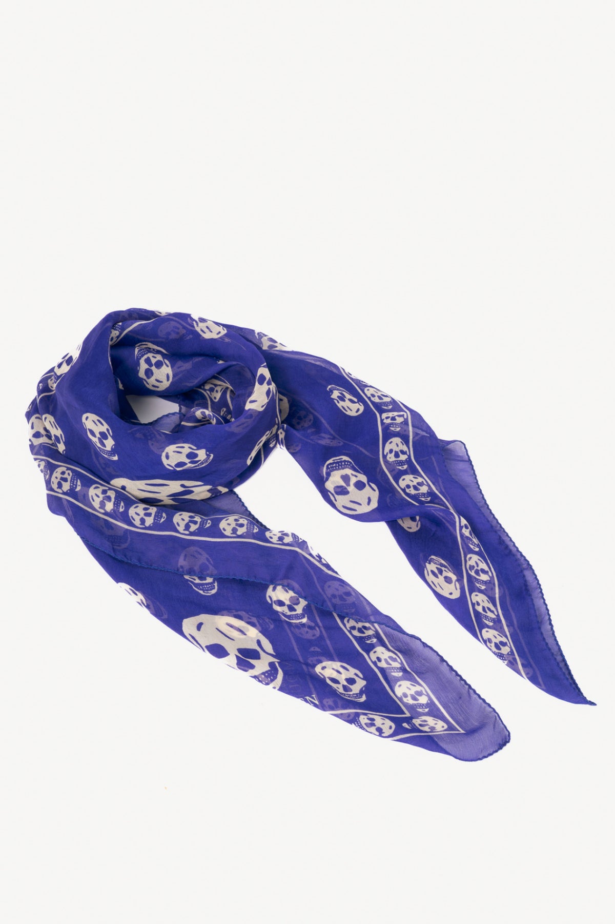 Alexander McQueen Purple & White Skull-Print Silk-Gauze Scarf