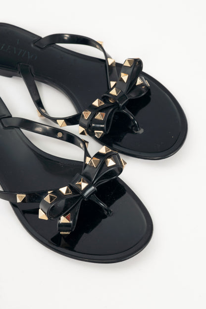 Valentino Garavani Nero Rockstud Bow Jelly Thong Sandals 
