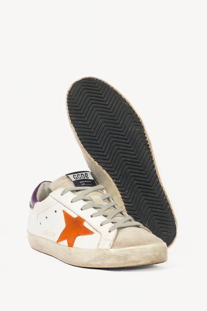 Golden Goose Superstar White Suede-Trim Lace-Up Sneakers