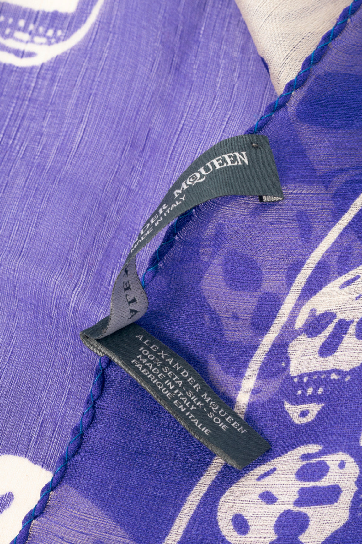 Alexander McQueen Purple & White Skull-Print Silk-Gauze Scarf