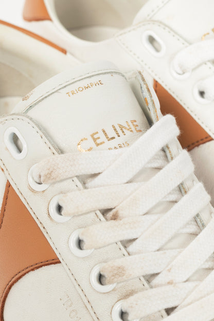Celine Triomphe "Off-White & Beige" Calfskin Low Lace-Up Sneakers