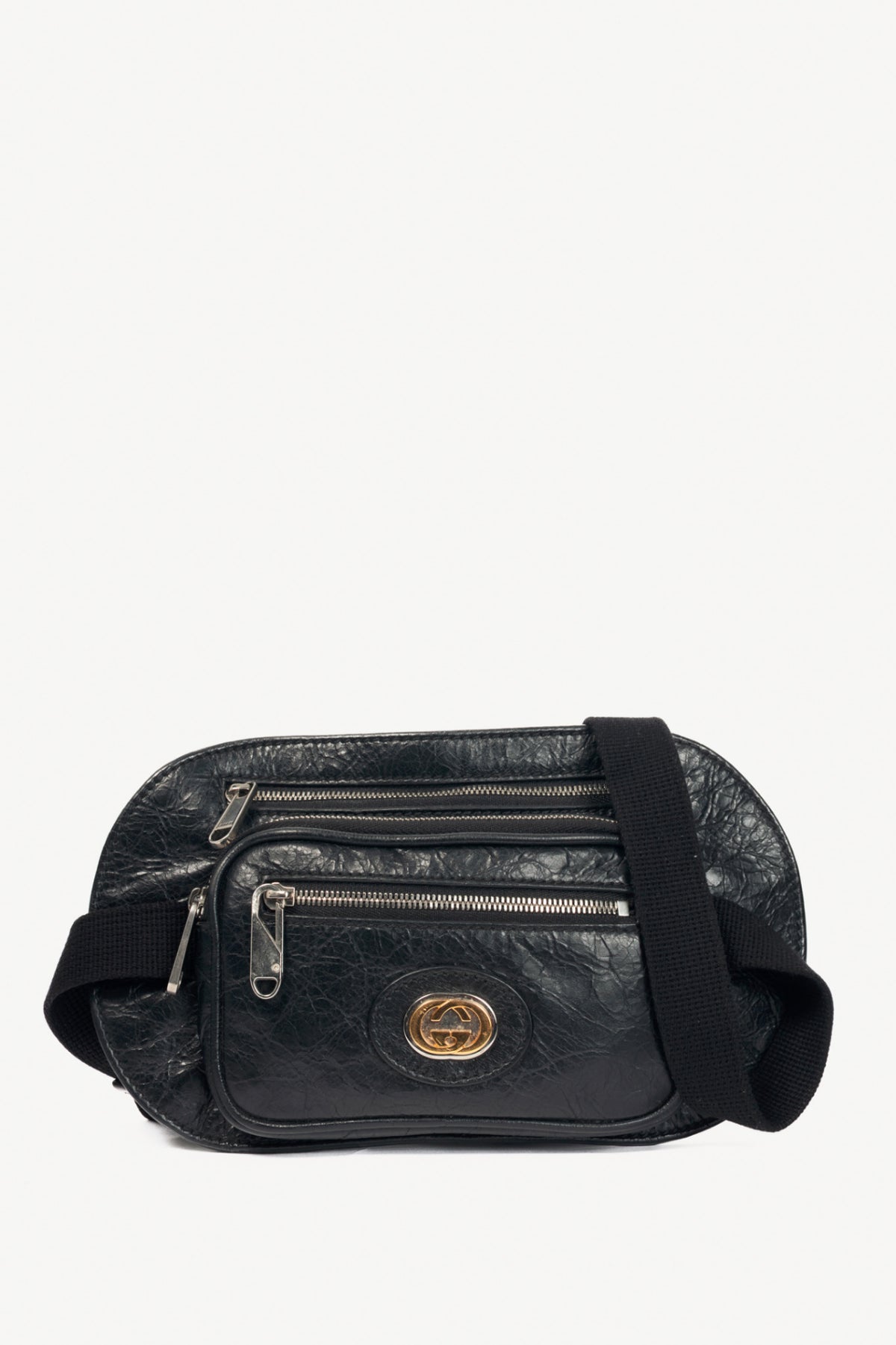 Gucci Black Leather Flat GG Belt Bag