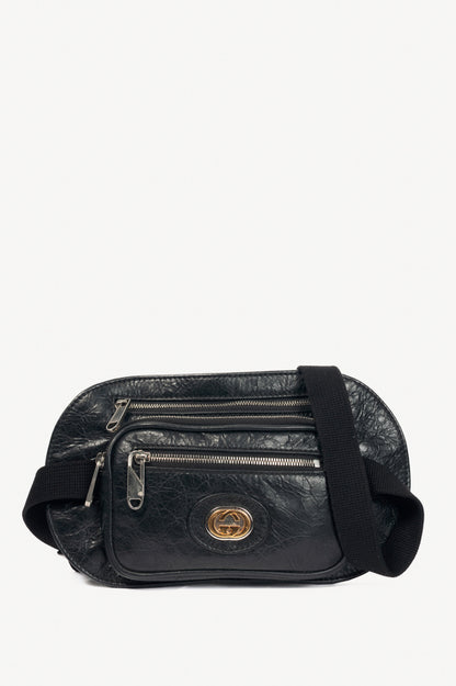 Gucci Black Leather Flat GG Belt Bag