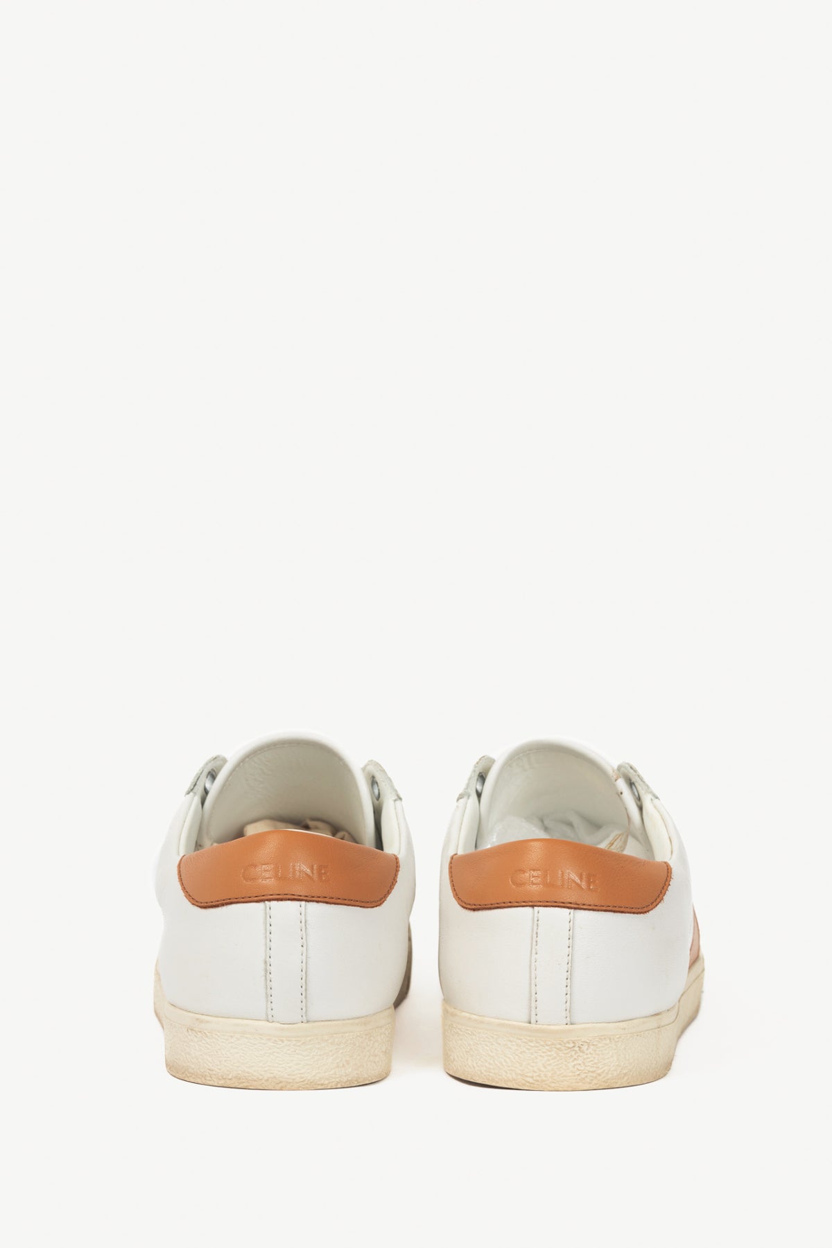 Celine Triomphe "Off-White & Beige" Calfskin Low Lace-Up Sneakers