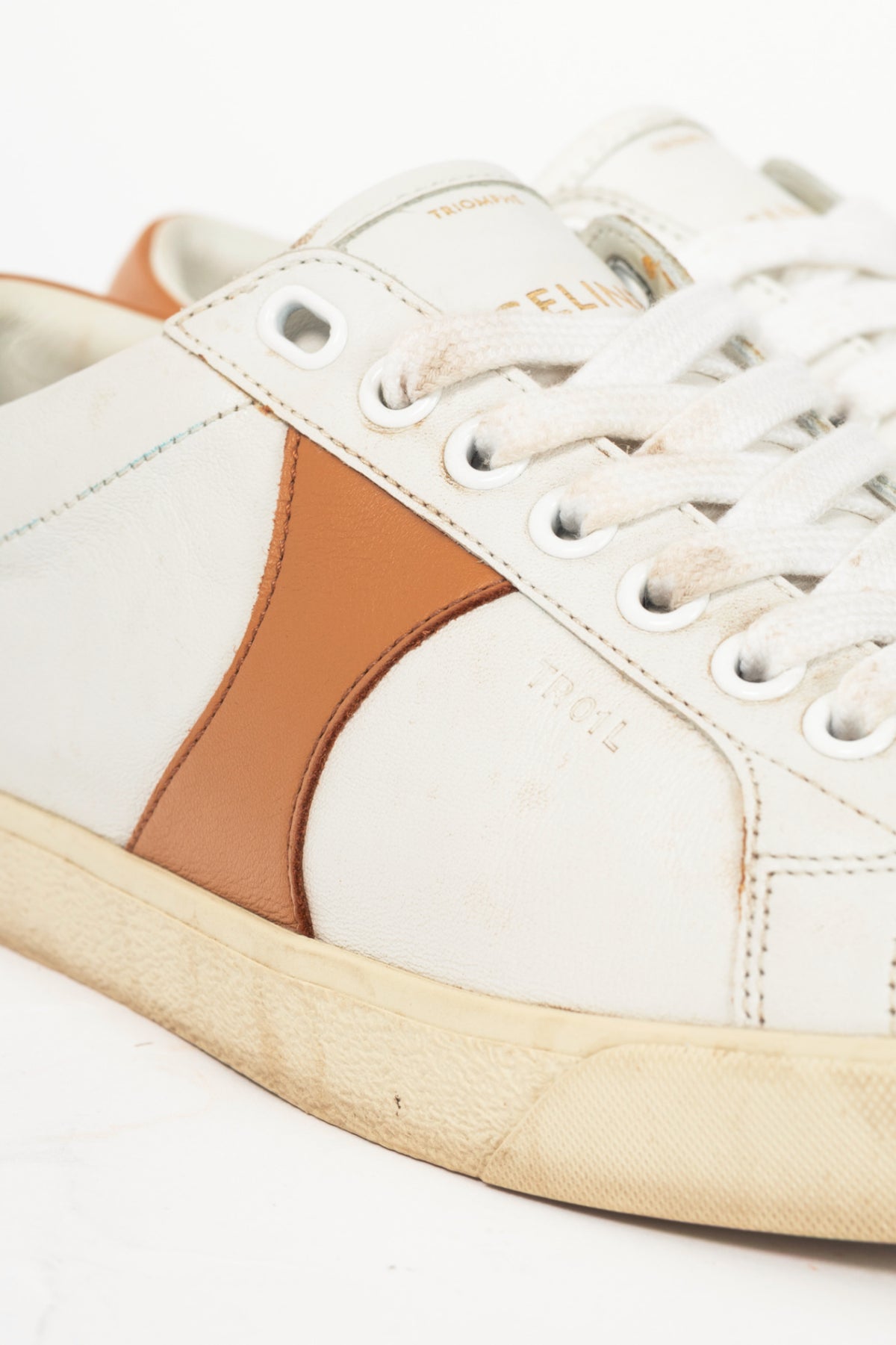 Celine Triomphe "Off-White & Beige" Calfskin Low Lace-Up Sneakers