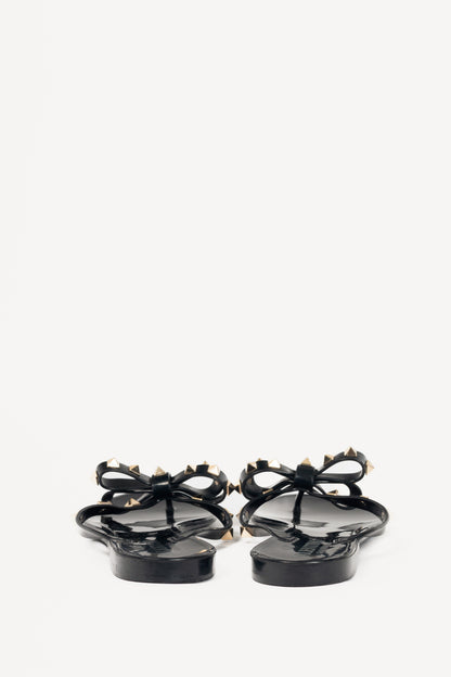 Valentino Garavani Nero Rockstud Bow Jelly Thong Sandals 