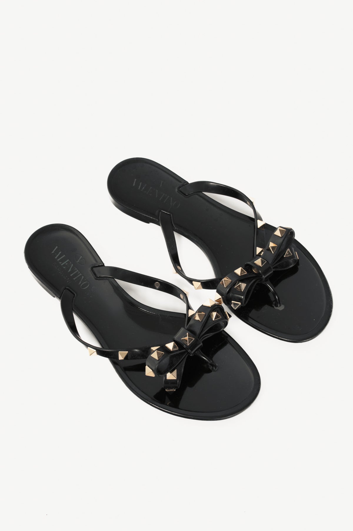 Valentino Garavani Nero Rockstud Bow Jelly Thong Sandals 
