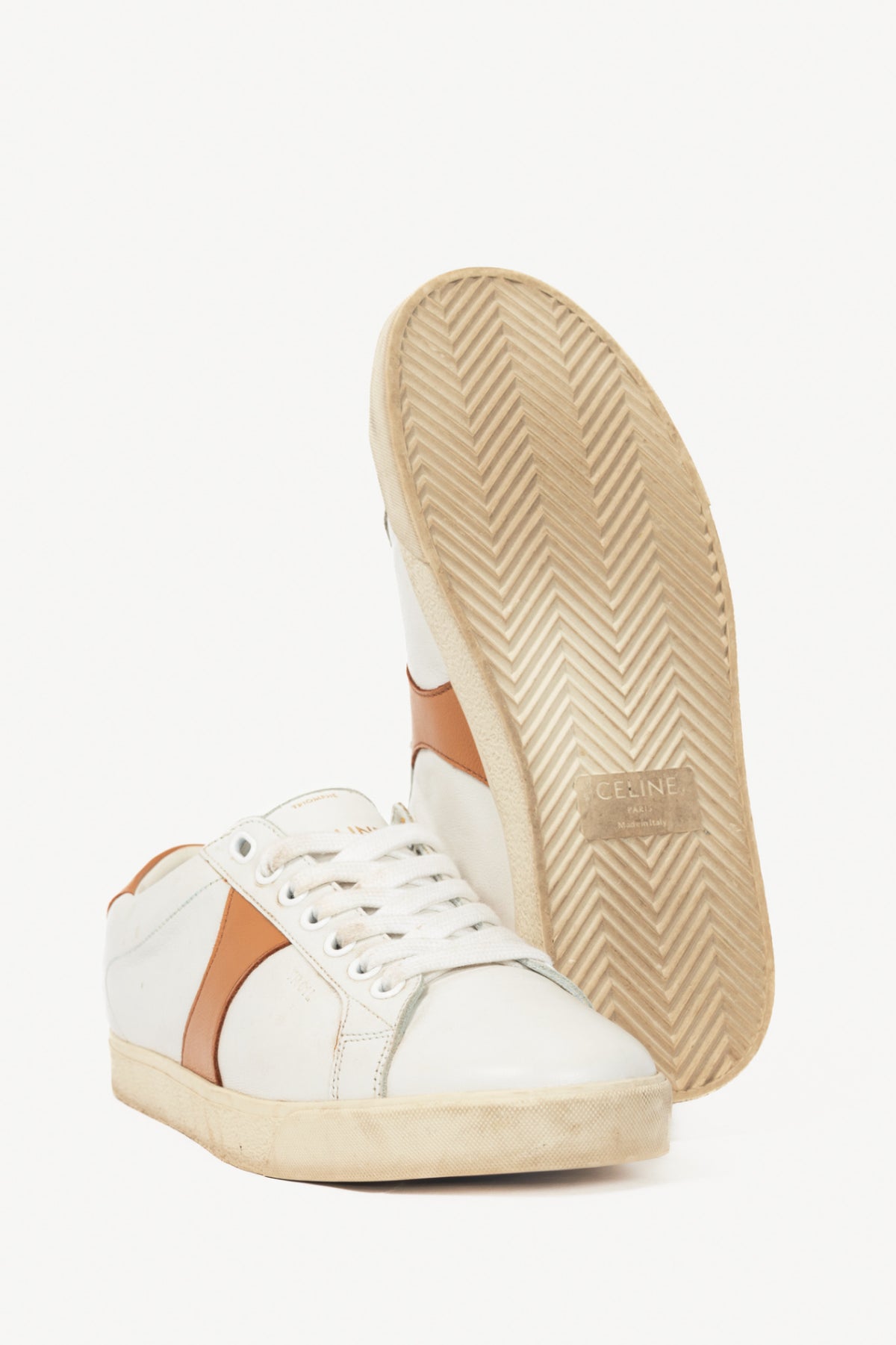 Celine Triomphe "Off-White & Beige" Calfskin Low Lace-Up Sneakers