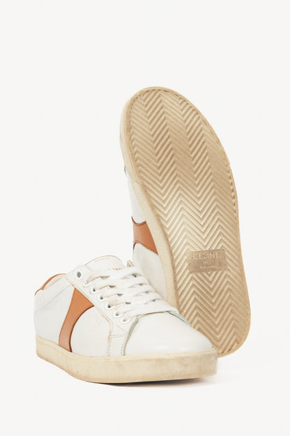 Celine Triomphe "Off-White & Beige" Calfskin Low Lace-Up Sneakers