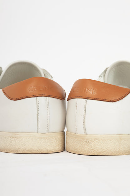 Celine Triomphe "Off-White & Beige" Calfskin Low Lace-Up Sneakers