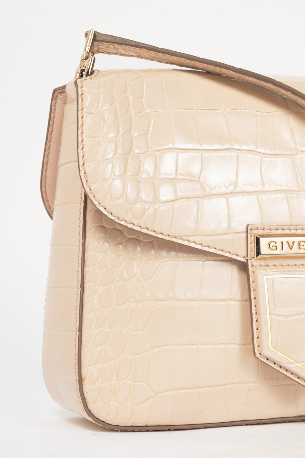Givenchy Nobile Small Nude Pink Croc-Embossed Leather Flap Crossbody