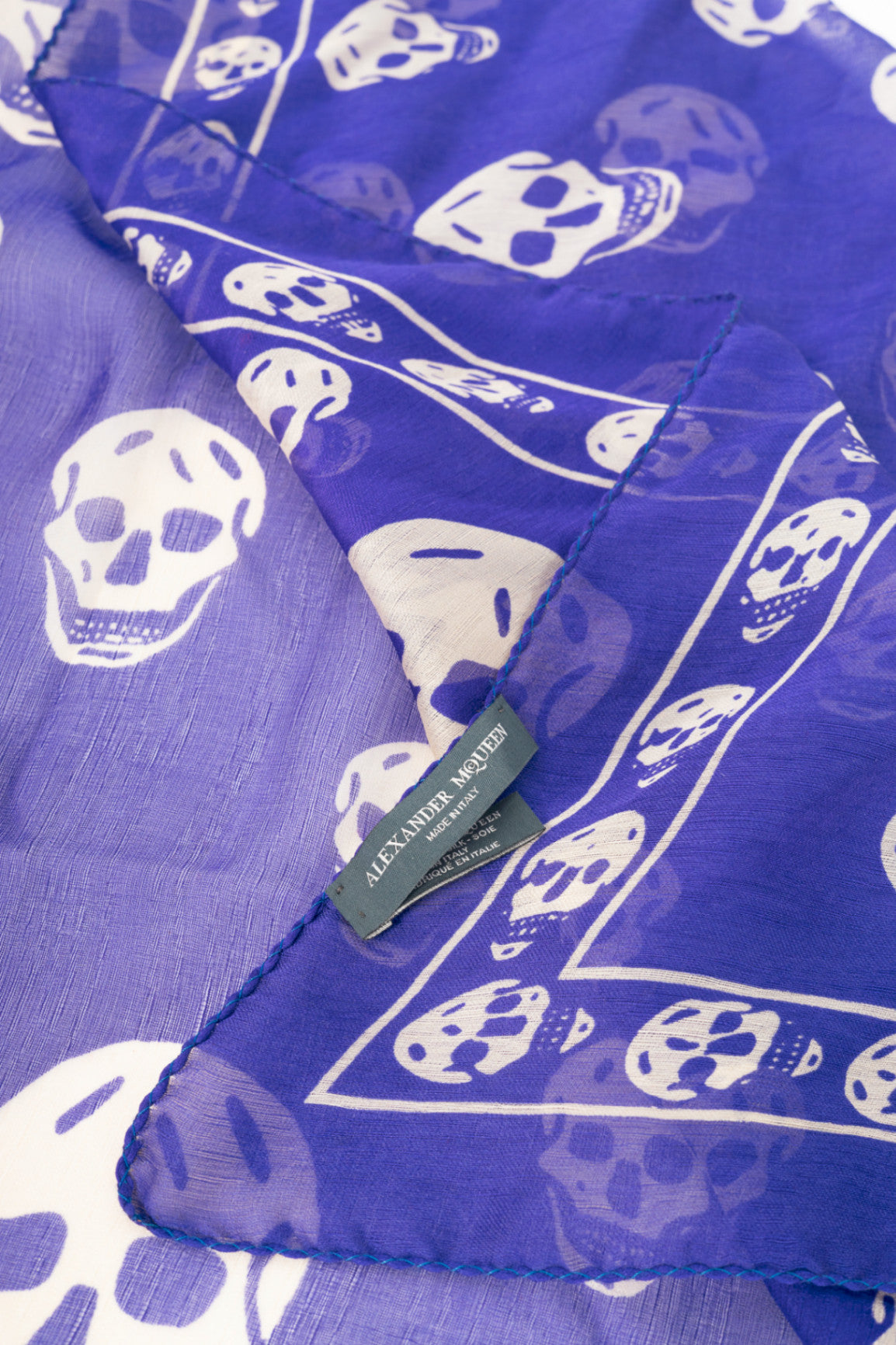 Alexander McQueen Purple & White Skull-Print Silk-Gauze Scarf