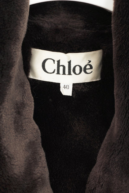 Chloe Brown Taffeta Faux-Shearling Coat