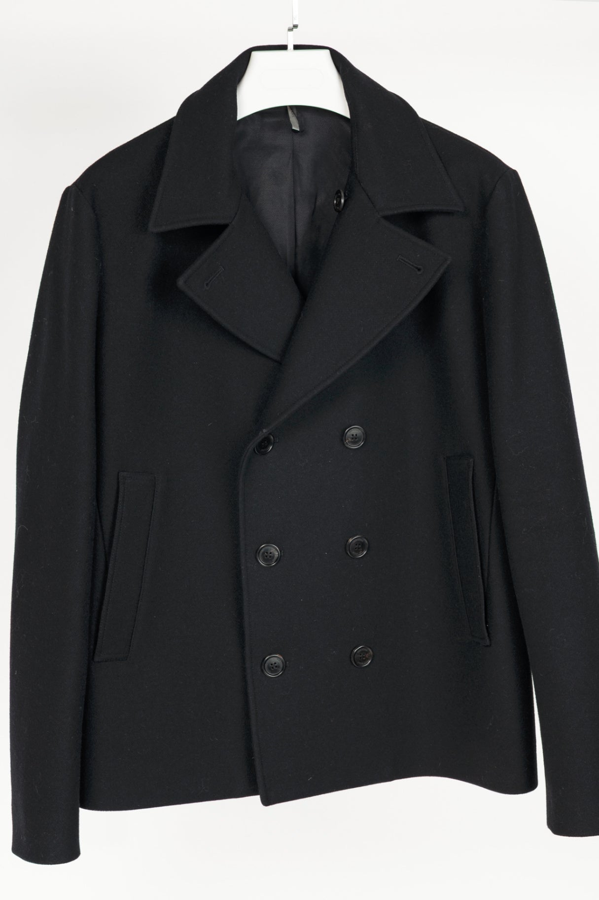 Dior Black Wool-Blend Short Double-Breasted Peacoat