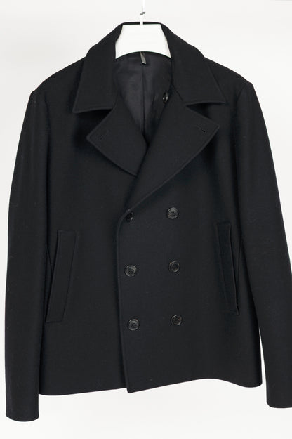 Dior Black Wool-Blend Short Double-Breasted Peacoat